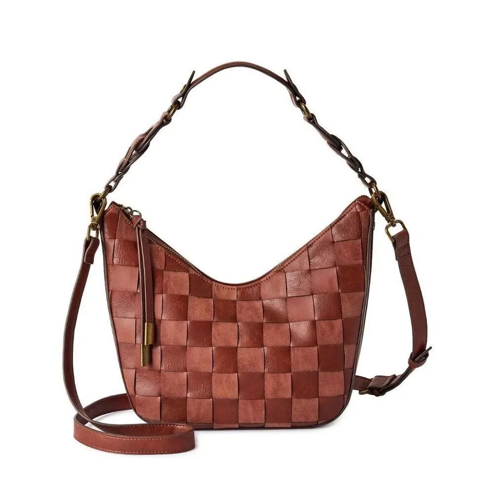 Time and Tru Alice brown woven crossbody bag